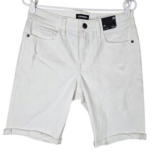 Express Slim Distressed Raw Hem White Temp Control Hyper Stretch Jean Shorts